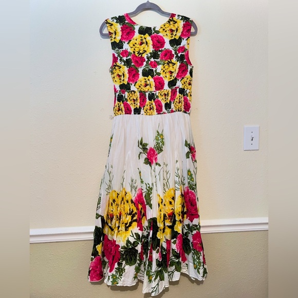 J Peterman White Floral Midi Dress Spring Garden Party Modest Elegant Feminine - Picture 2 of 8